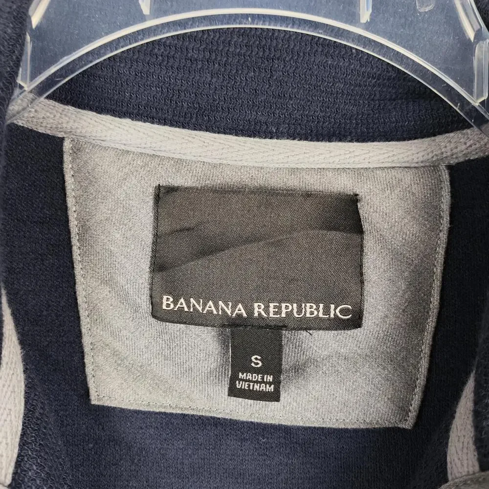 Banana Republic Sweater Mens Small Blue Full Zip Mock Neck Knit Pockets Casual